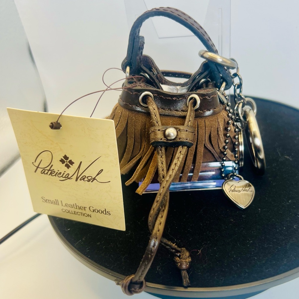 Patricia Nash Micro Elisa in Mushroom Adorable Leather Fringe Bag Charm NWT
